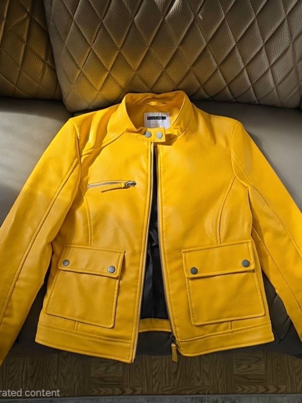 Noisy May Yellow Leather Moto Jacket